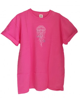 Boyfriend T-shirt FRUIT OF THE LOOM jellyfish σε φούξια χρώμα.